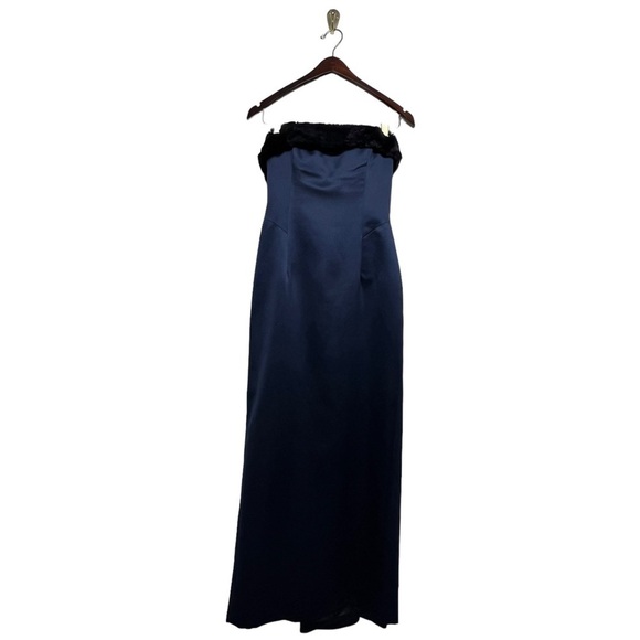 ABS EVENING BY ALLEN SCHWARTZ Strapless Faux Fur Gown Navy 4 - Picture 5 of 12